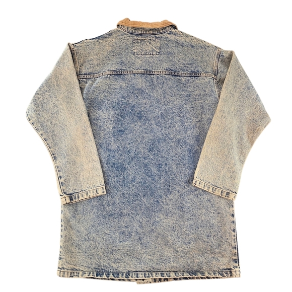 Vintage 80s Lee Long Line Denim Corduroy Collar Chore Barn Jacket Medium USA - Picture 5 of 9